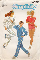 1980's Simplicity Sweatshirt, Zip Front Sweater, Sweatpants or Shorts Pattern - Bust 31.5-34" - no. 6620