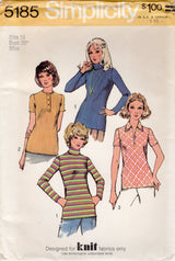 1970's Simplicity Pullover Blouse Pattern for Knits - Bust 38" - No. 5185