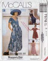 1990's McCall's Lace Up Back Scoop Neck Dress Pattern - Bust 31.5-34" - No. 7576