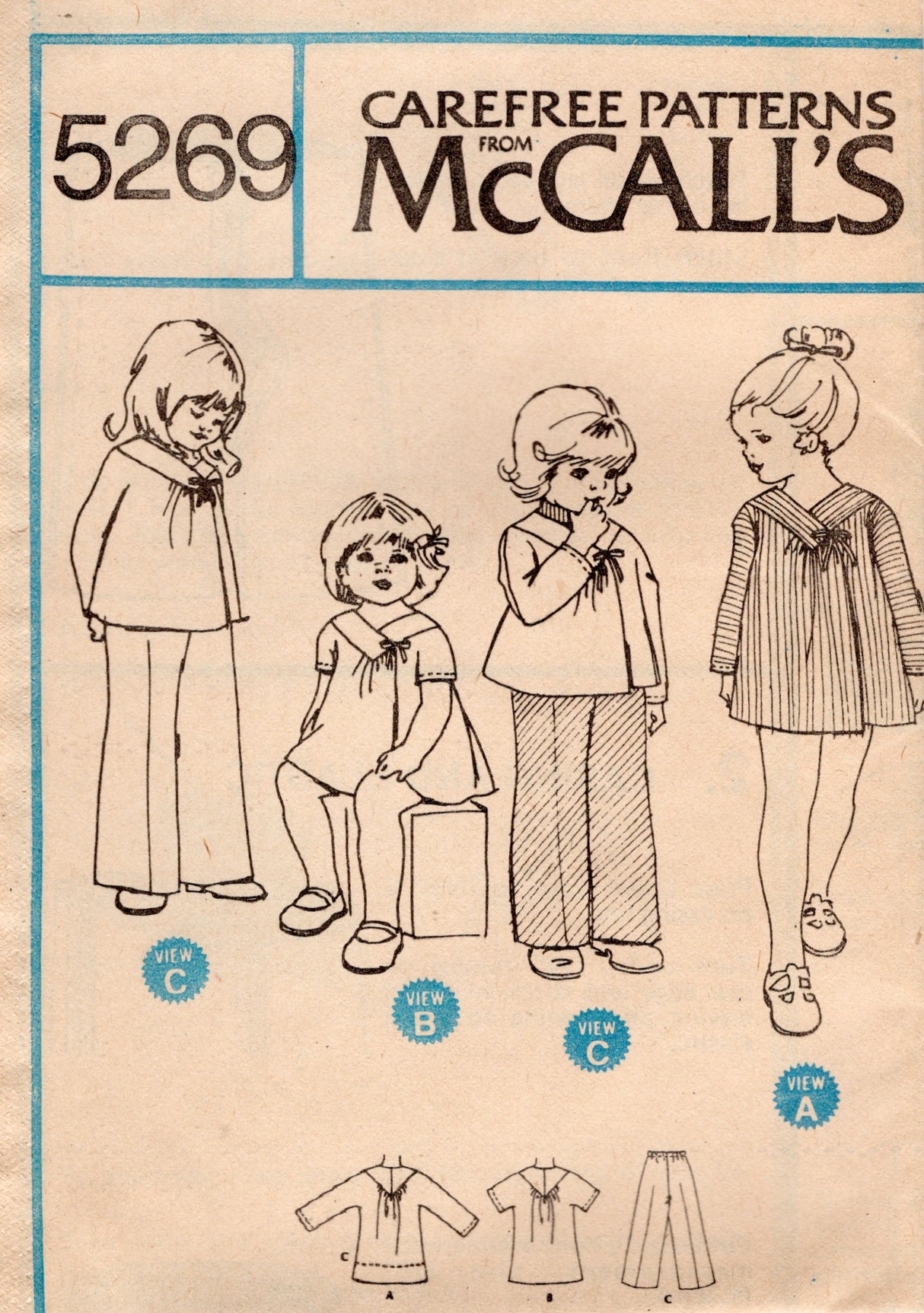 1970's McCall's Child's Wrap Dress and Pants pattern  - Chest 22-23" - No. 5269