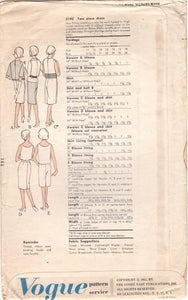 1960's Vogue Two Piece Dress with Sheath Dress and Overblouse Pattern - Bust 34" - No. 5190