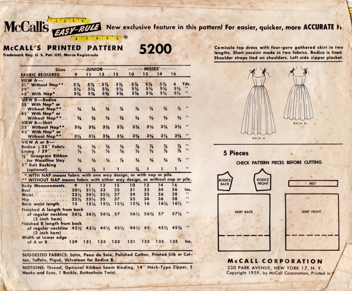 1950's McCall's Fitted Tie Bodice with Gathered Skirt Dress - Bust 30.5" - No. 5200