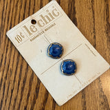 1950’s Le Chic Blue and Gold Plastic Shank Buttons - Set of 2 - 3/4" -  on card