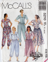 1990's McCall's Jumpsuit or Dress with Large Collar and Short or 3/4 Sleeves - Bust 30.5-32.5" - No. 5210
