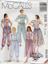 1990's McCall's Jumpsuit or Dress with Large Collar and Short or 3/4 Sleeves - Bust 30.5-32.5" - No. 5210