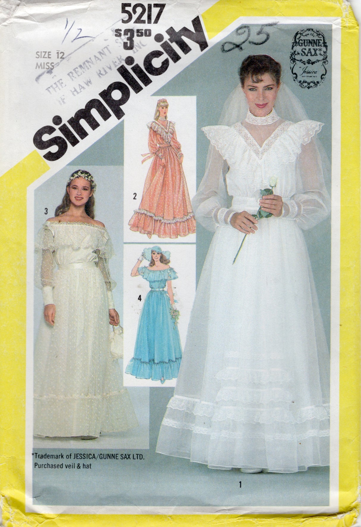 1980's Simplicity GUNNE SAX Prairie Dress or Wedding Dress with High Neckline or Off the Shoulder - Bust 34" - UC/FF - No. 5217