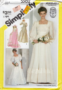 1980's Simplicity GUNNE SAX Prairie Dress or Wedding Dress with Square Neckline - Bust 31.5" - UC/FF - No. 5362