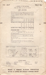 1940's Vogue Blouse Pattern with Dolman Sleeves - Bust 30" - no. 6837