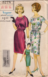 1950's Vogue Young Fashionables One-Piece Sheath Dress Pattern with Rolled Collar or Thin Ties - Bust 34" - No. 5278