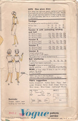 1950's Vogue Young Fashionables One-Piece Sheath Dress Pattern with Rolled Collar or Thin Ties - Bust 34" - No. 5278