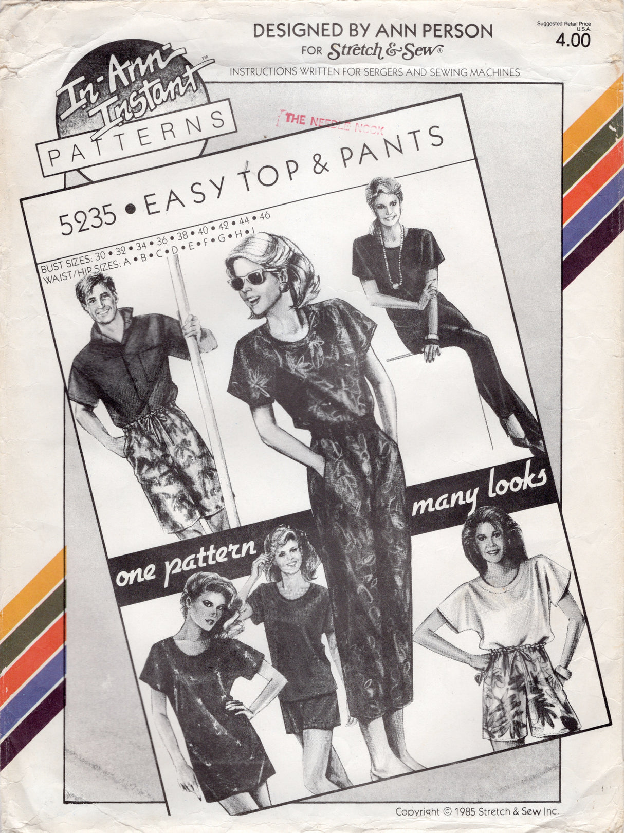 1980's Stretch & Sew Unisex Pullover Top or Tunic, Pull-on Pants, and Short in Two lengths pattern - Chest 30-46" - No. 5235