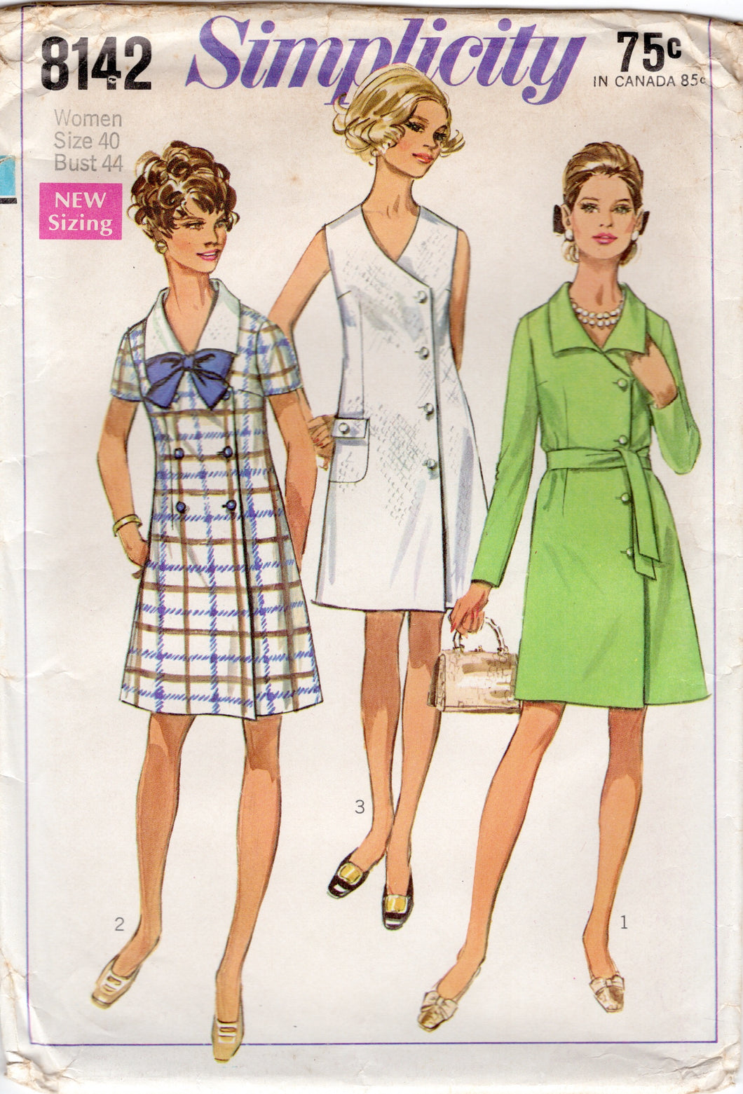 1960's Simplicity Double Breasted Dress with optional Collar and Bow Pattern - Bust 44