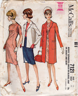 1960's McCall's One Piece Sheath Dress, Blouse, Skirt and Coat or Jacket Pattern - Bust 32" - No. 7121