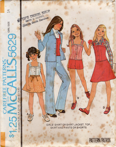 1970's McCall's Child's Shirt or Shirt-Jacket, Top, Skirt and Pants Pattern - Chest 32