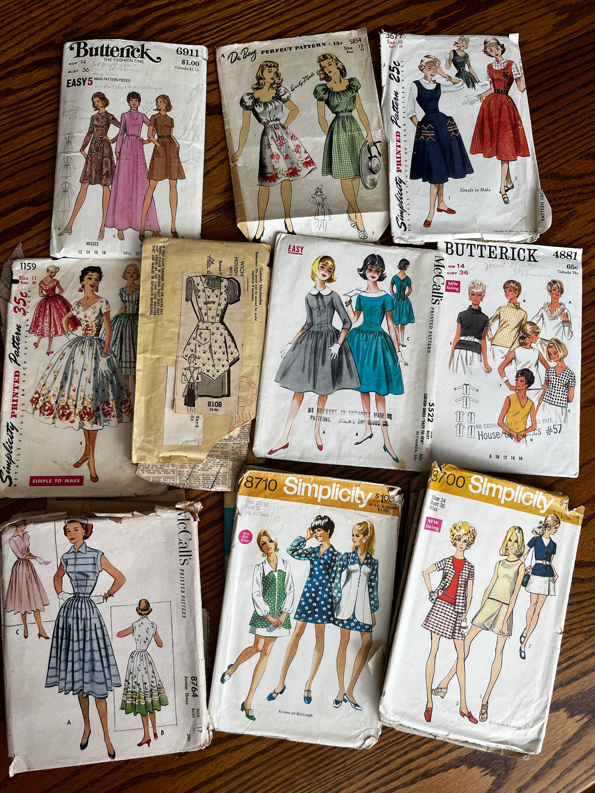 Vintage Pattern LOT of 10 INCOMPLETE patterns- 1940-70’s