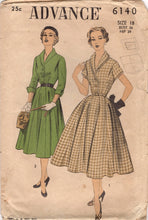 1950's Advance Shirtwaist Dress with 10 Gore Skirt and Rolled Collar - Bust 36" - No. 6140