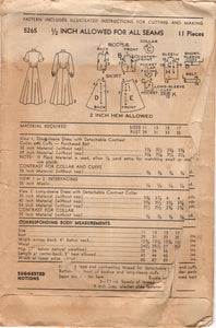 1940's Advance Teen Shirtwaist Dress Pattern with Large Collar and Cuffs - Bust 35" - No. 5265