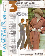 1970's McCall's Zip Front Jumpsuit with or without Sleeves - Bust 31.5-38" - No. 5265