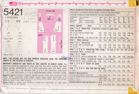 1970's Simplicity Maternity Button Up Shirt with Ruffle Accent, and Pants or Shorts Pattern - Bust 40" - No. 5421