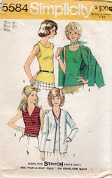 1970's Simplicity Unlined Cardigan and Top - Bust 40" - No. 5584