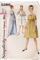 1960's Simplicity Empire Waist Dress Pattern with Pockets - Bust 34" - No. 5286