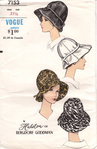 1960's Vogue Floppy Brim Cloche Hat - Halston - Head size 21.5