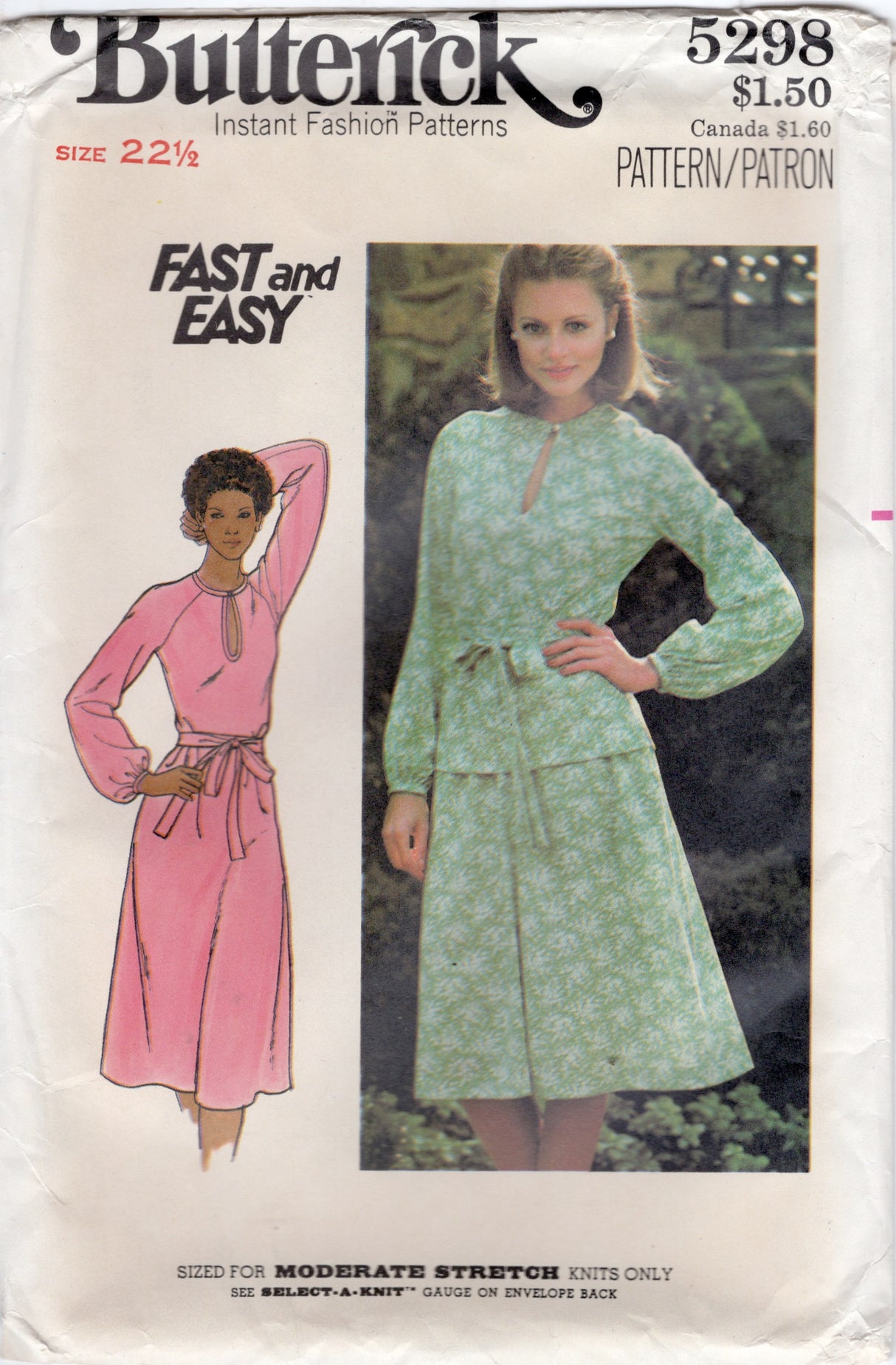 1970's Simplicity One Piece or Two Piece Dress Pattern - Bust 45" - No. 5298