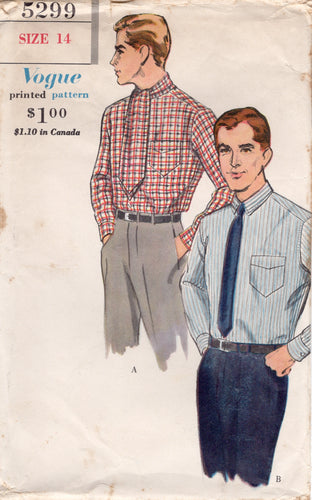 1960's Vogue Men's Button up Shirt with Attached Ascot or Collar - Chest 34