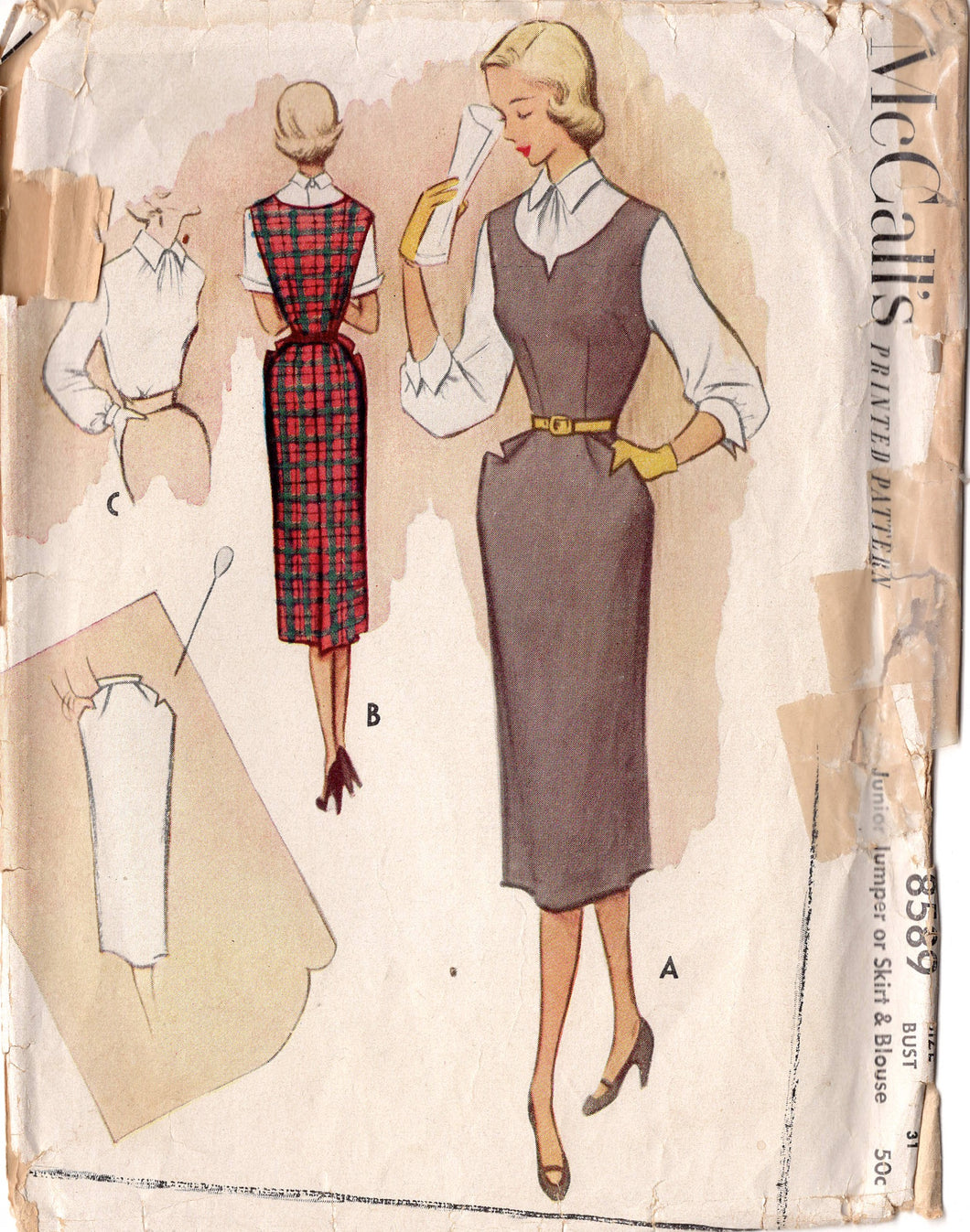 1950's McCall's Sheath Dress Pattern with Notched Neckline and Blouse pattern - Bust 31