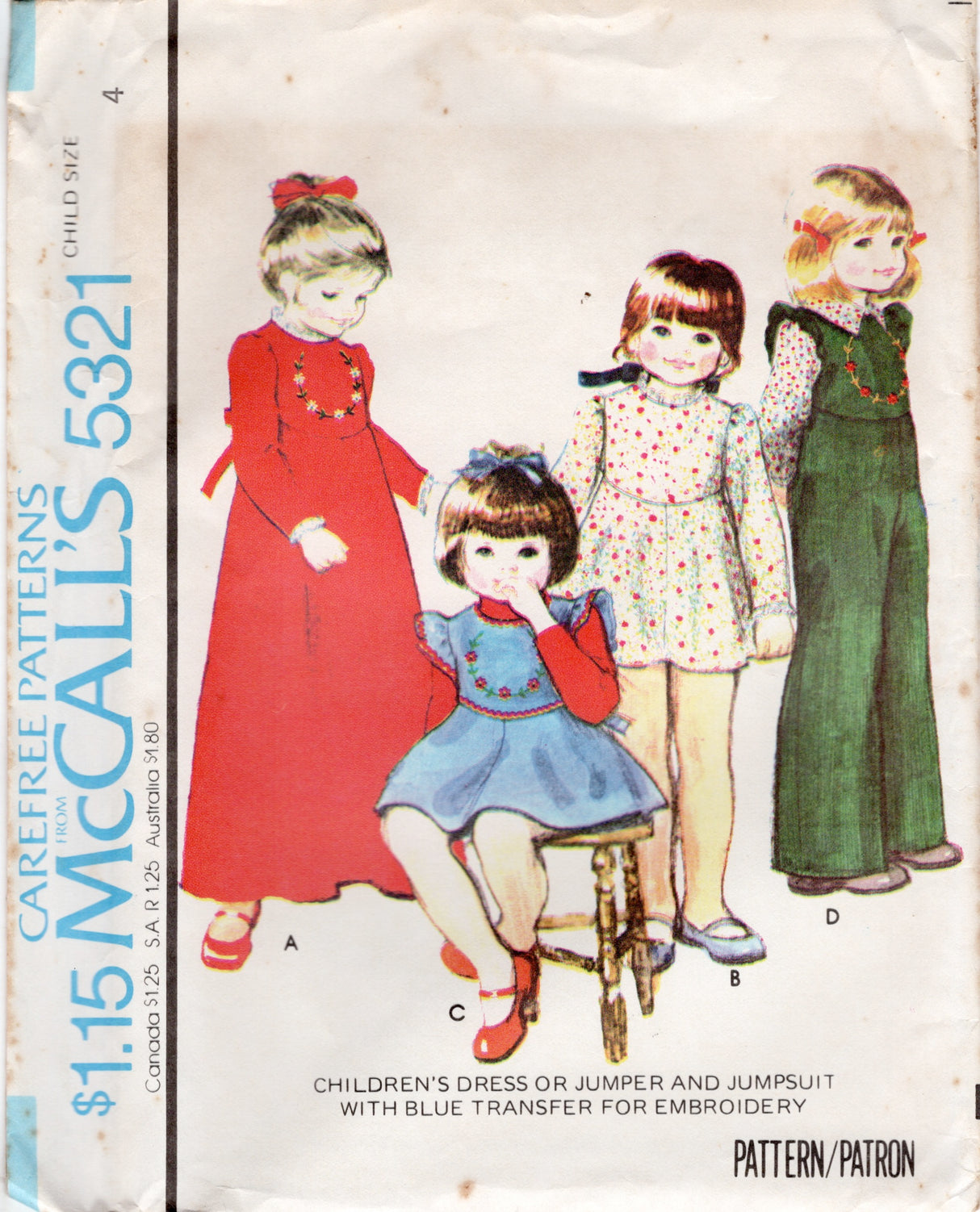 1970's McCall's Child's Dress or Jumpsuit pattern - Chest 23" - No. 5321