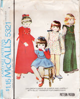1970's McCall's Child's Dress or Jumpsuit pattern - Chest 23" - No. 5321