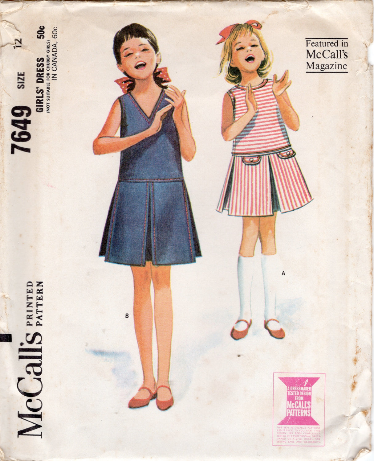 1960's McCall's Child's Drop Waisted Dress Pattern - Chest 30" - No. 7649