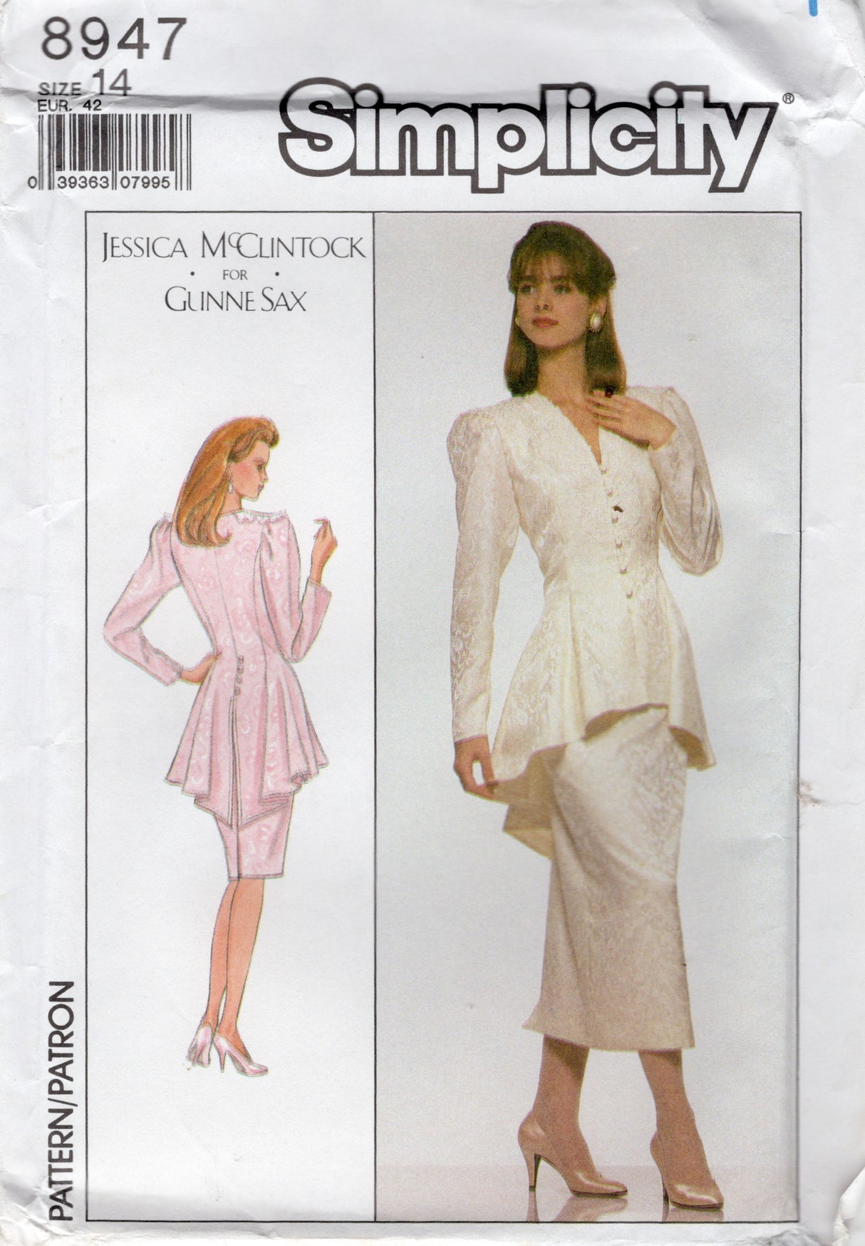 1990's Simplicity GUNNE SAX Two Piece Dress Pattern - Bust 36" - No. 8947
