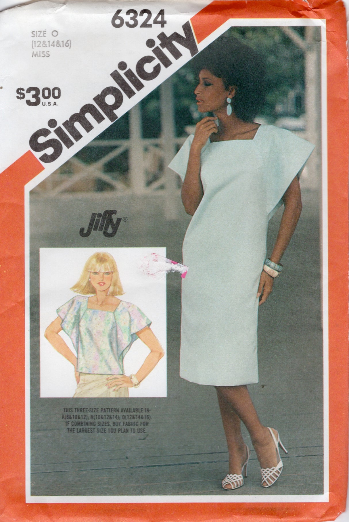 1980's Simplicity Pullover Dress Pattern with Flutter Sleeves - Bust 34-38" - No. 6324