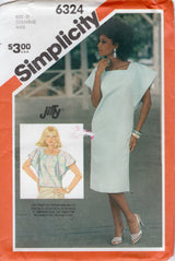 1980's Simplicity Pullover Dress Pattern with Flutter Sleeves - Bust 34-38" - No. 6324
