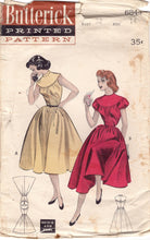 1950's Butterick One-Piece Fit and Flare Dress Pattern with Large Yoke and Puff Sleeve - Bust 32" - no. 6844