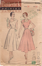 1950's Butterick Sweetheart Fit and Flare Dress Pattern with Large Collar - Bust 34" - No. 5354