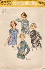 1970's Simplicity Button Up or Pullover Blouse Pattern - Bust 40" - No. 5359