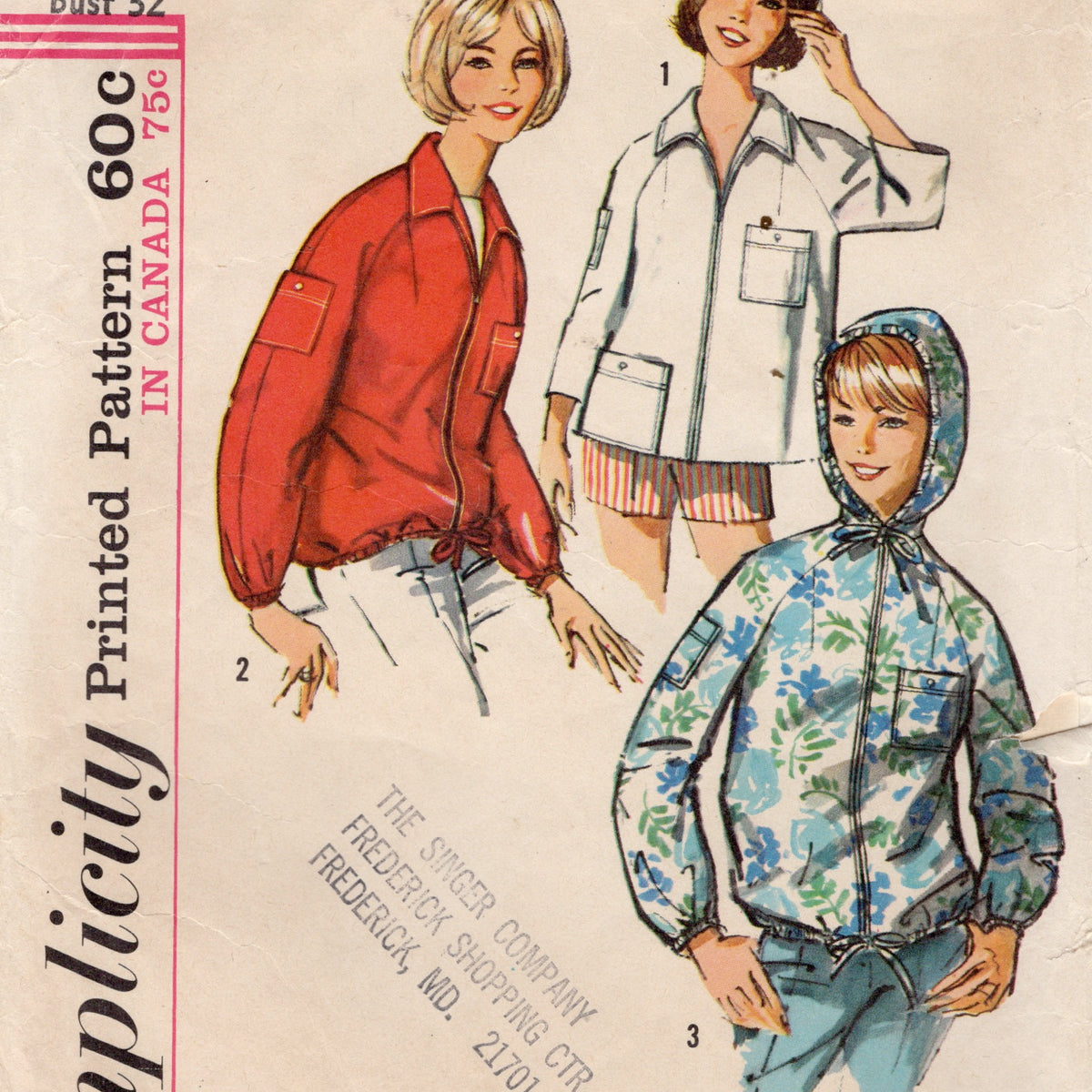 1960's Simplicity Jacket with or without Hood Pattern - Bust 32