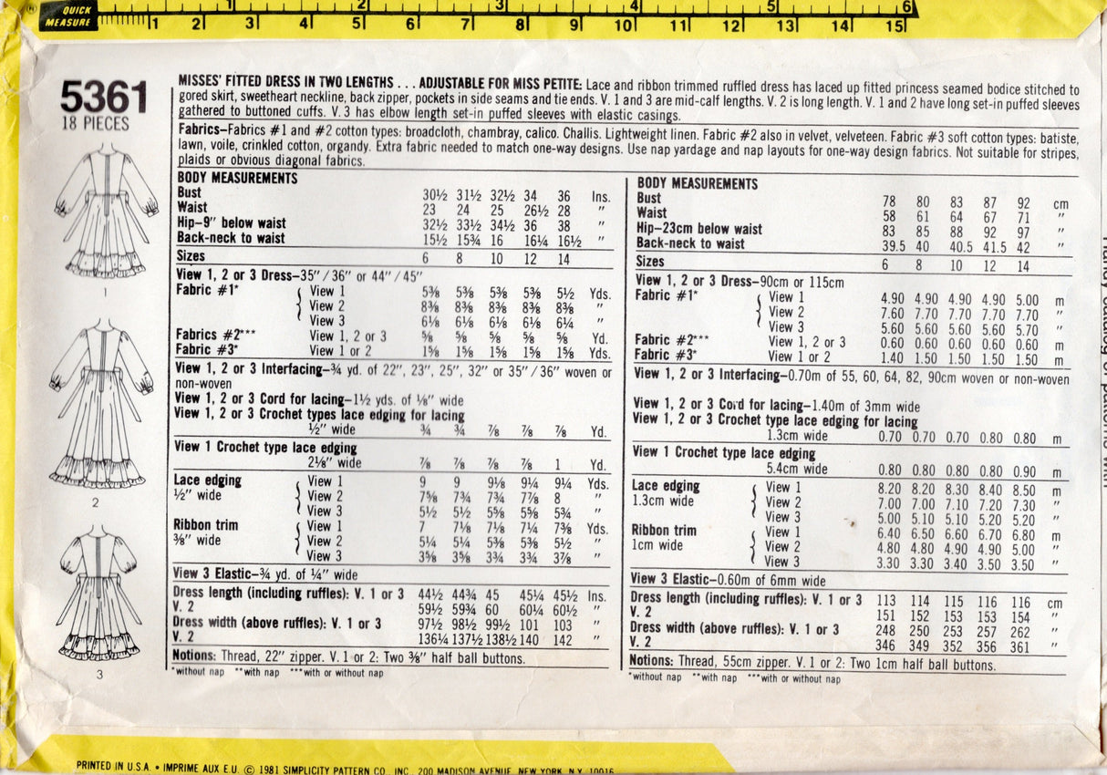 1980's Simplicity GUNNE SAX Sweetheart Neckline Prairie Dress Pattern - Bust 32.5" - No. 5361