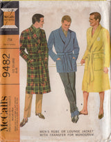 1960's McCall's Men's Robe or Lounge Jacket Pattern and Monograms - Chest 46-48" - No. 9482