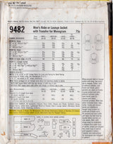 1960's McCall's Men's Robe or Lounge Jacket Pattern and Monograms - Chest 46-48" - No. 9482
