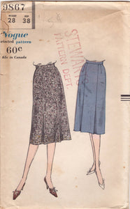 1950's Vogue Straight line Skirt - Waist 28" - No. 9867
