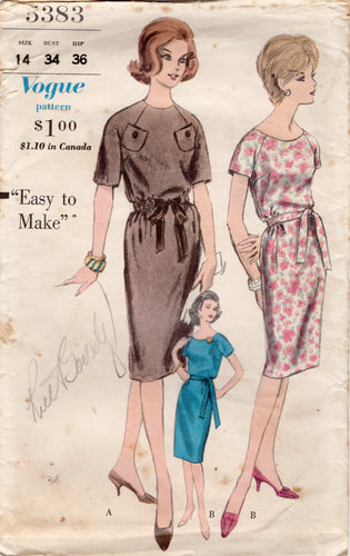 1960's Vogue Sheath Dress Pattern with Chest Pockets - Bust 34