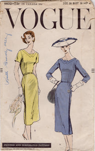 1950's Vogue Sheath Dress with Zigzag Collar - Bust 38" - No. 8832