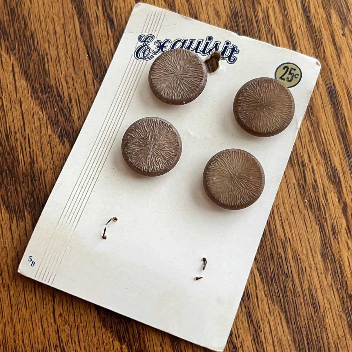 1970’s Exquisit Plastic Buttons - Dark Tan - Set of 4 - 3/4” - on card