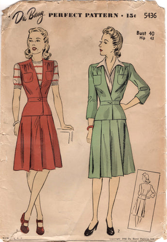1940's DuBarry Two Piece Dress or Jacket and Skirt Pattern - Bust 40