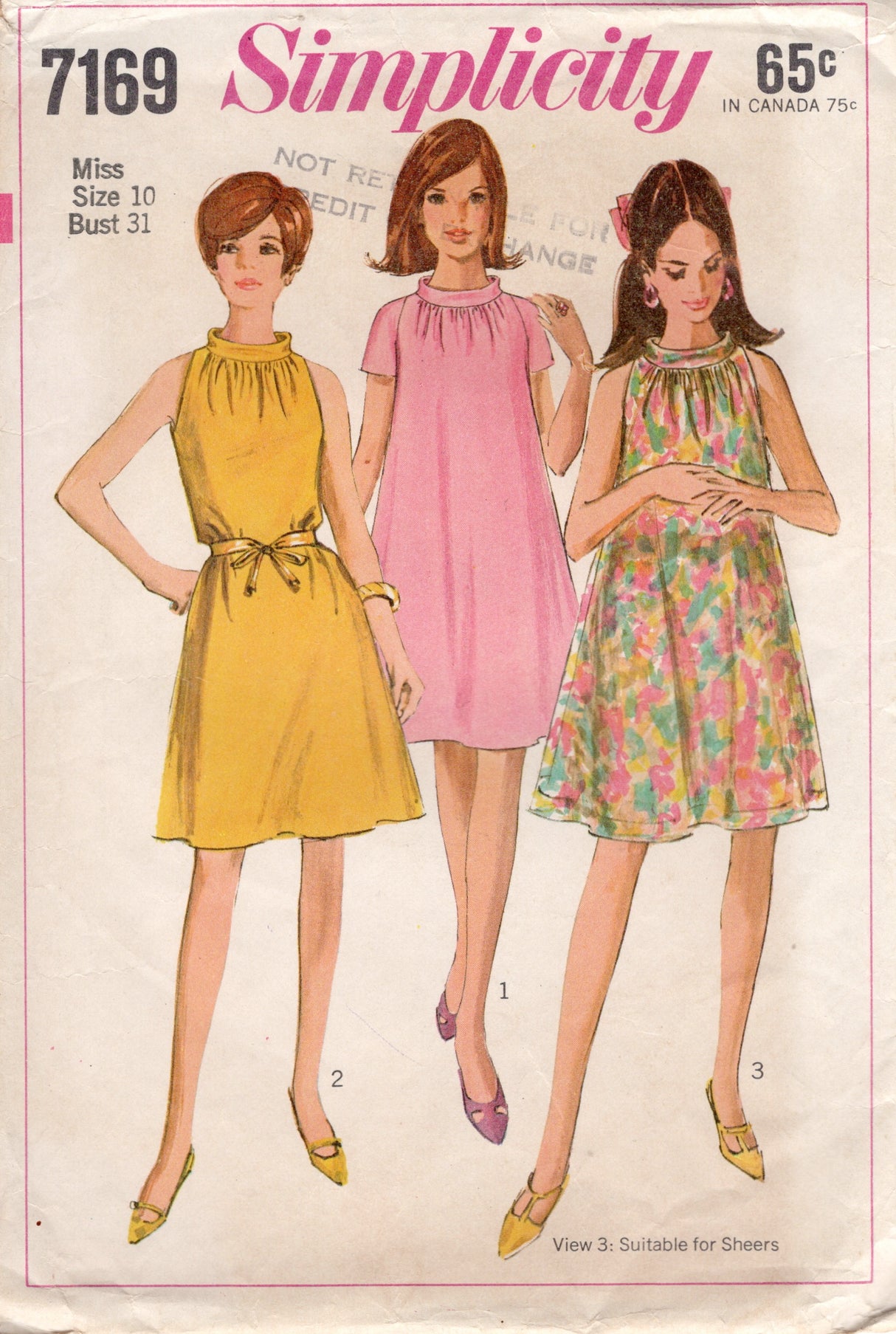 1960's Simplicity Tent Dress Pattern - Bust 31"  - no. 7169