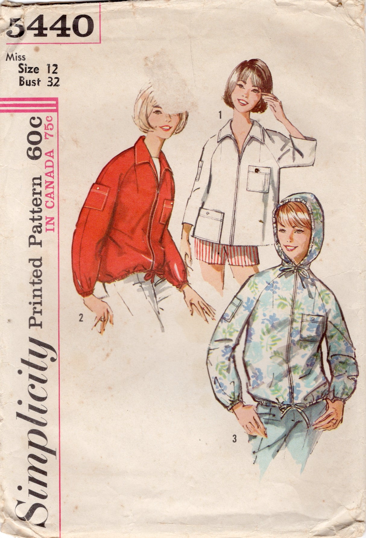 1960's Simplicity Jacket with or without Hood Pattern - Bust 32" - No. 5440