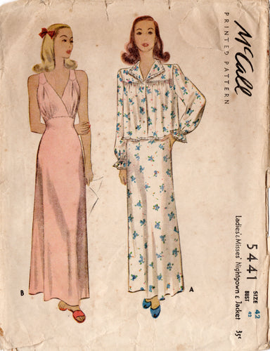 1940's McCall Nightgown and Bed Jacket - Bust 42